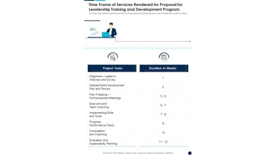 Time Frame Of Services Leadership Training And Development Program One Pager Sample Example Document