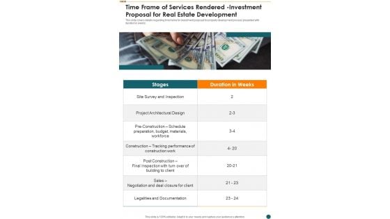 Time Frame Of Services Rendered Investment Proposal For Real Estate Development One Pager Sample Example Document Time Frame Of Services Rendered Investment Proposal For Real Estate Development One Pager Sample Example Document