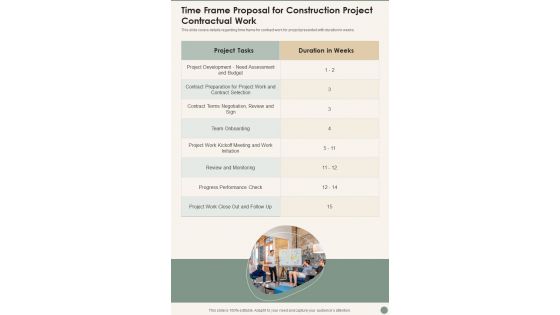 Time Frame Proposal For Construction Project Contractual Work One Pager Sample Example Document