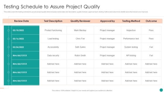 Time Management Techniques For Successful Project Testing Schedule To Assure Project Quality Diagrams PDF