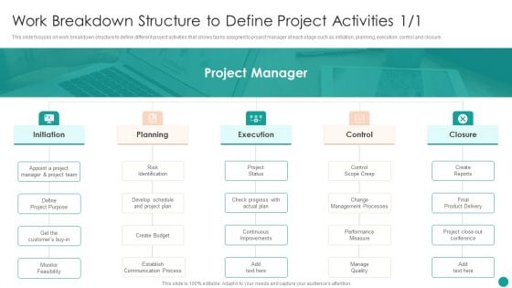 Time Management Techniques For Successful Project Work Breakdown Structure To Define Project Activities Portrait PDF