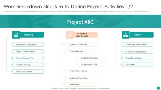Time Management Techniques For Successful Project Work Breakdown Structure To Define Project Activities Portrait PDF