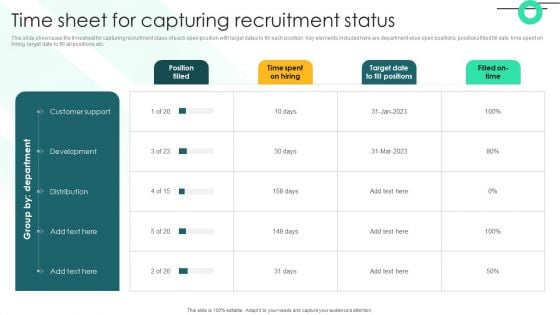 Time Sheet For Capturing Recruitment Status Sample PDF