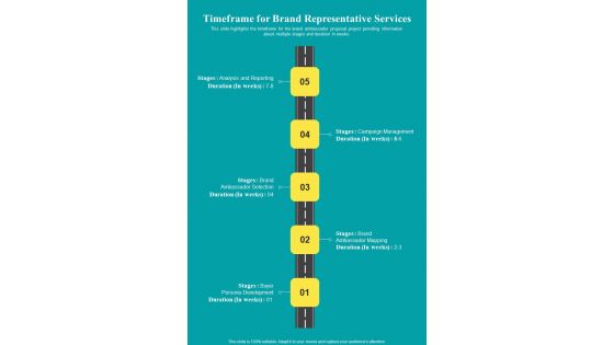 Timeframe For Brand Representative Services One Pager Sample Example Document