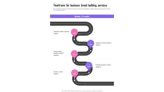 Timeframe For Business Brand Building Services One Pager Sample Example Document