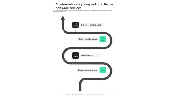 Timeframe For Cargo Inspection Software Package Services One Pager Sample Example Document Timeframe For Cargo Inspection Software Package Services One Pager Sample Example Document
