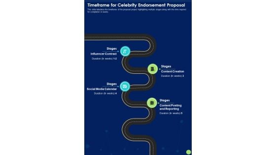 Timeframe For Celebrity Endorsement Proposal One Pager Sample Example Document Timeframe For Celebrity Endorsement Proposal One Pager Sample Example Document