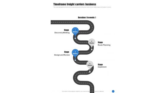 Timeframe For Freight Carriers Business One Pager Sample Example Document Timeframe For Freight Carriers Business One Pager Sample Example Document