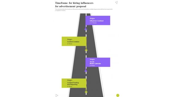 Timeframe For Hiring Influencers For Advertisement Proposal One Pager Sample Example Document