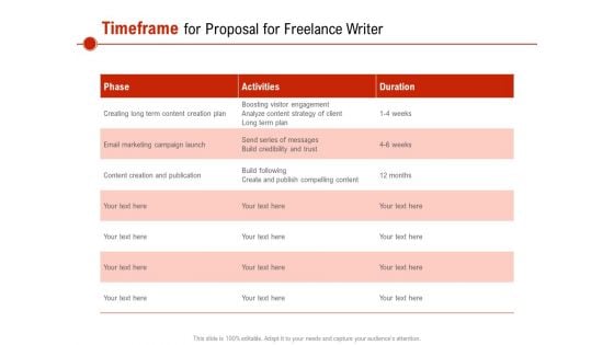 Timeframe For Proposal For Freelance Writer Ppt PowerPoint Presentation File Inspiration PDF