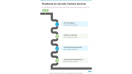 Timeframe For Security Camera Services One Pager Sample Example Document