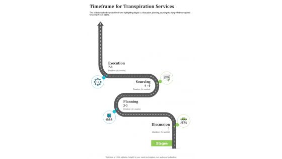 Timeframe For Transpiration Services One Pager Sample Example Document