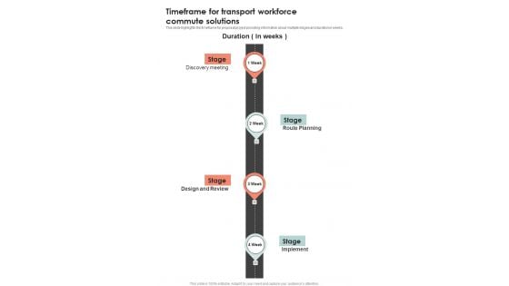 Timeframe For Transport Workforce Commute Solutions One Pager Sample Example Document