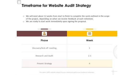 Timeframe For Website Audit Strategy Ppt PowerPoint Presentation Styles Visuals PDF