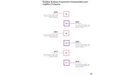Timeline Business Proposal For Transportation And Logistics Company One Pager Sample Example Document