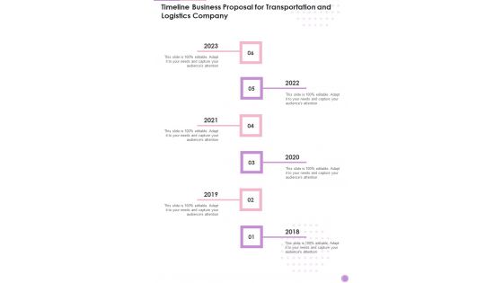 Timeline Business Proposal For Transportation And Logistics Company One Pager Sample Example Document Timeline Business Proposal For Transportation And Logistics Company One Pager Sample Example Document