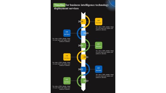 Timeline For Business Intelligence Technology Deployment Services One Pager Sample Example Document Timeline For Business Intelligence Technology Deployment Services One Pager Sample Example Document