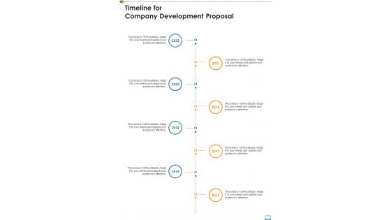 Timeline For Company Development Proposal One Pager Sample Example Document Timeline For Company Development Proposal One Pager Sample Example Document