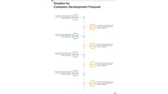 Timeline For Company Development Proposal One Pager Sample Example Document