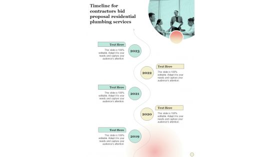 Timeline For Contractors Bid Proposal Residential Plumbing Services One Pager Sample Example Document