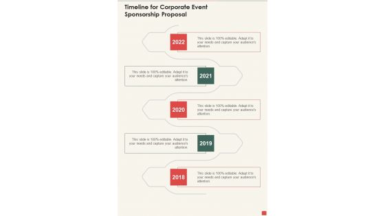 Timeline For Corporate Event Sponsorship Proposal One Pager Sample Example Document Timeline For Corporate Event Sponsorship Proposal One Pager Sample Example Document
