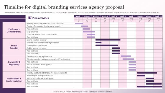 Timeline For Digital Branding Services Agency Proposal Information PDF