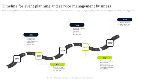 Timeline For Event Planning And Service Management Business Microsoft PDF