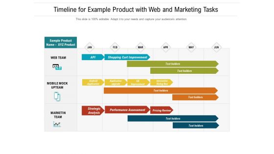 Timeline For Example Product With Web And Marketing Tasks Ppt PowerPoint Presentation Gallery Tips PDF