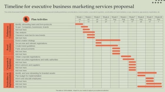 Timeline For Executive Business Marketing Services Proporsal Inspiration PDF