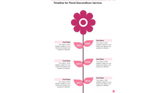 Timeline For Floral Decorations Service One Pager Sample Example Document