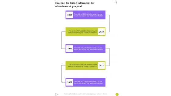 Timeline For Hiring Influencers For Advertisement Proposal One Pager Sample Example Document Timeline For Hiring Influencers For Advertisement Proposal One Pager Sample Example Document