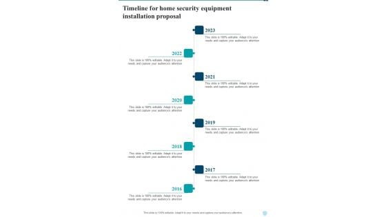 Timeline For Home Security Equipment Installation Proposal One Pager Sample Example Document