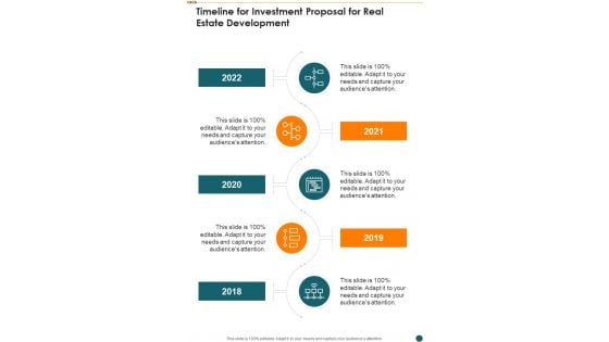 Timeline For Investment Proposal For Real Estate Development One Pager Sample Example Document