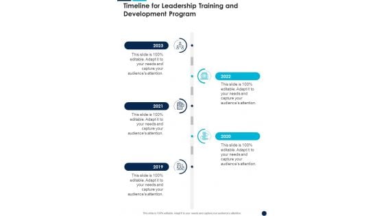 Timeline For Leadership Training And Development Program One Pager Sample Example Document