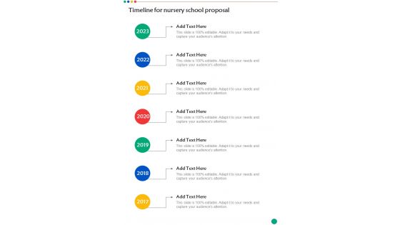Timeline For Nursery School Proposal One Pager Sample Example Document