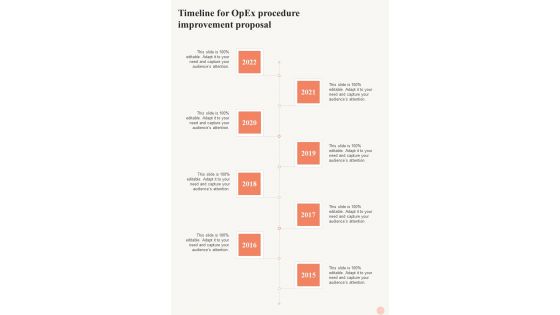 Timeline For Opex Procedure Improvement Proposal One Pager Sample Example Document
