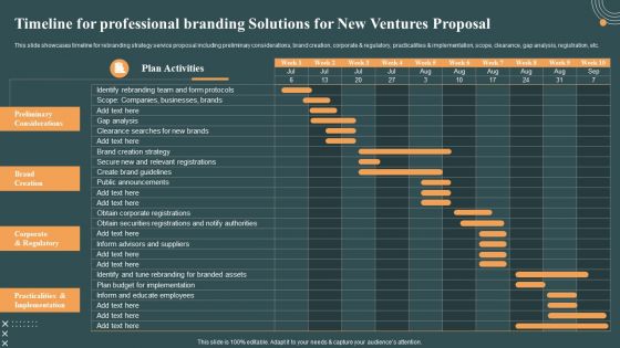 Timeline For Professional Branding Solutions For New Ventures Proposal Professional PDF