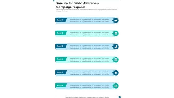 Timeline For Public Awareness Campaign Proposal One Pager Sample Example Document