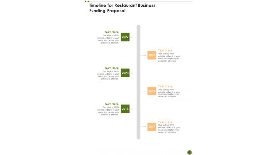 Timeline For Restaurant Business Funding Proposal One Pager Sample Example Document