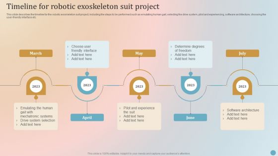 Timeline For Robotic Exoskeleton Suit Project Elements PDF