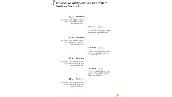 Timeline For Safety And Security System Services Proposal One Pager Sample Example Document One Pager Sample Example Document