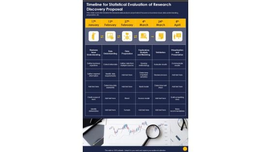 Timeline For Statistical Evaluation Of Research Discovery Proposal One Pager Sample Example Document