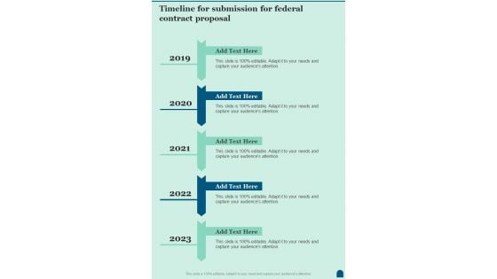 Timeline For Submission For Federal Contract Proposal One Pager Sample Example Document Timeline For Submission For Federal Contract Proposal One Pager Sample Example Document