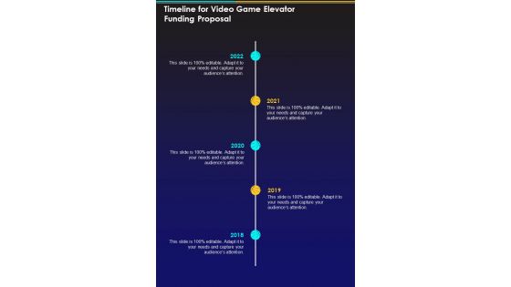 Timeline For Video Game Elevator Funding Proposal One Pager Sample Example Document