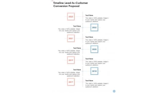 Timeline Lead To Customer Conversion Proposal One Pager Sample Example Document