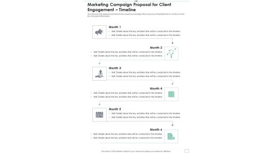Timeline Marketing Campaign Proposal For Client Engagement One Pager Sample Example Document Timeline Marketing Campaign Proposal For Client Engagement One Pager Sample Example Document