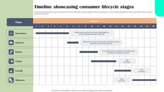 Timeline Showcasing Consumer Lifecycle Stages Summary PDF