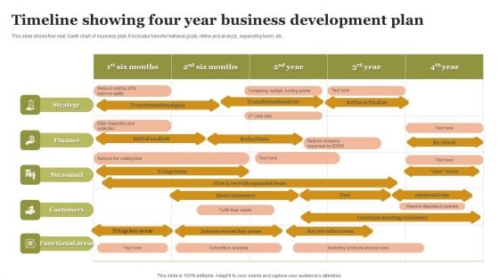 Timeline Showing Four Year Business Development Plan Portrait PDF