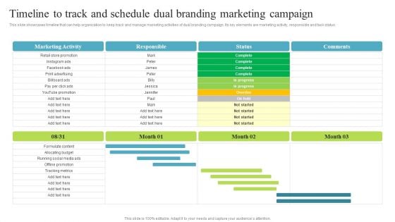 Timeline To Track And Schedule Dual Branding Multi Brand Promotion Campaign For Customer Engagement Icons PDF