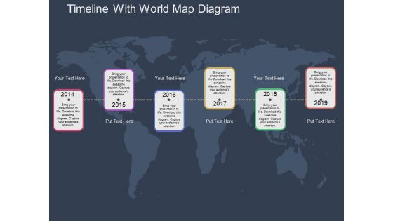 Timeline With World Map Diagram Powerpoint Template